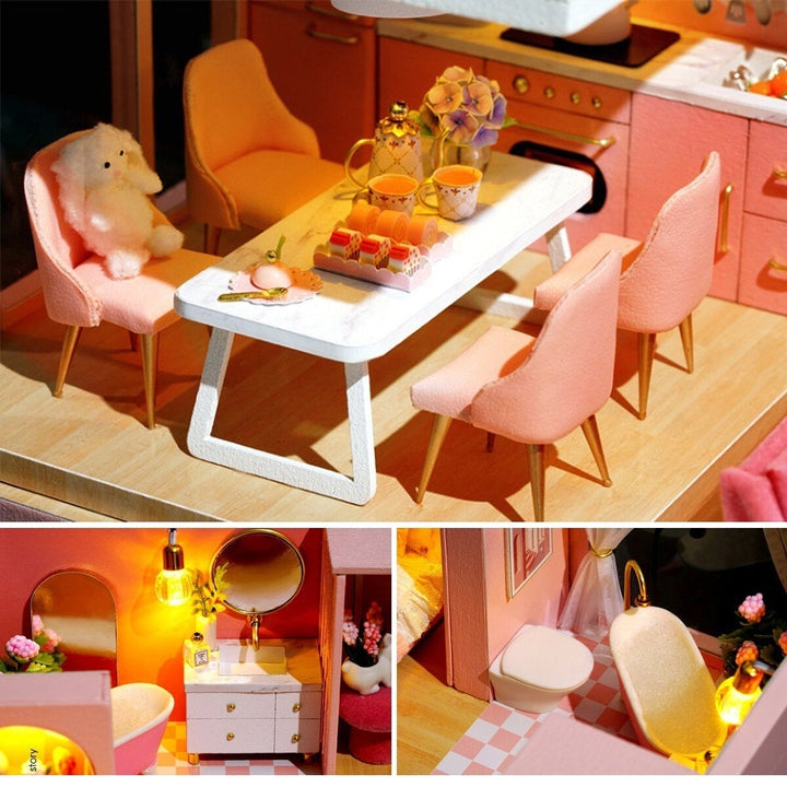 1:24 Wooden 3D DIY Handmade Assemble Miniature Doll House Kit Toy with Furniture for Kids Gift Collection Image 8