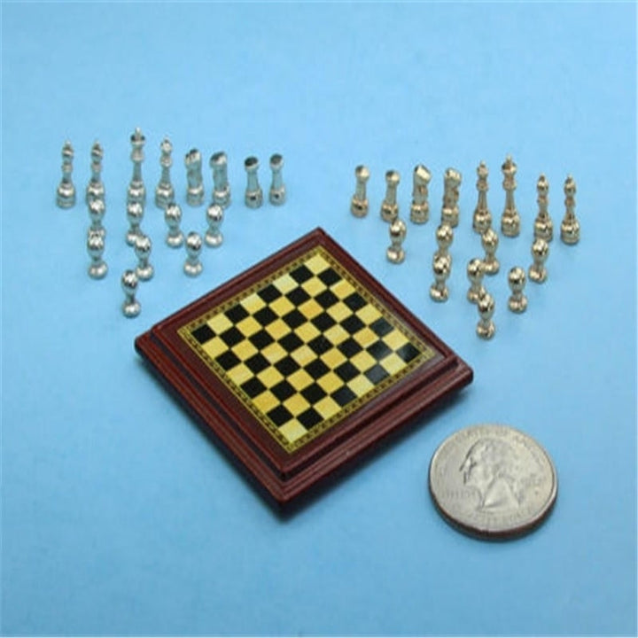 1:12 Scale Miniature Metal Chess Set Board Toys Home Room Ornaments Image 8