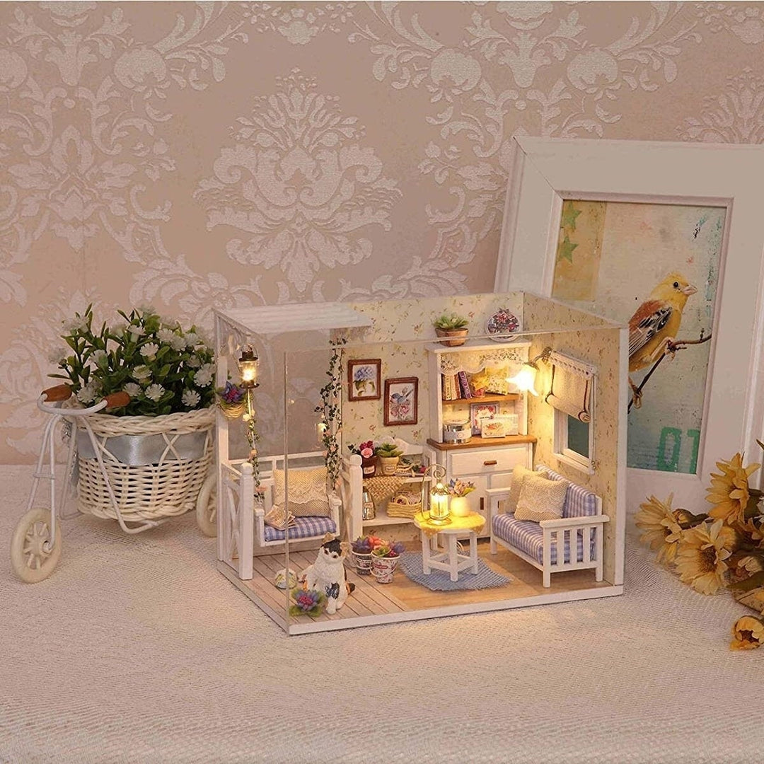 1:24 Wooden DIY Handmade Assemble Doll House Miniature Furniture Kit Education Toy with Dust Proof Cover LED Light Image 3