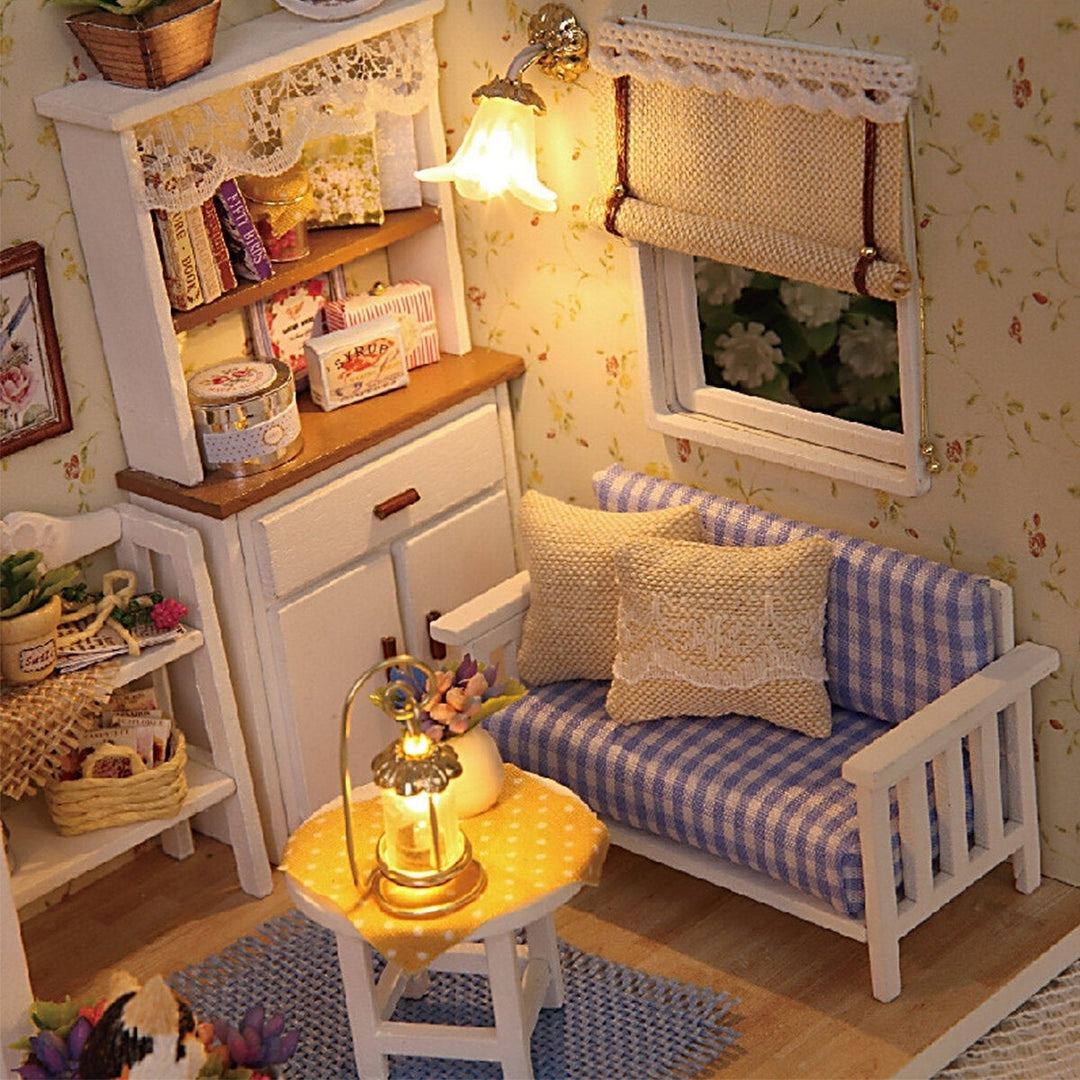 1:24 Wooden DIY Handmade Assemble Doll House Miniature Furniture Kit Education Toy with Dust Proof Cover LED Light Image 4