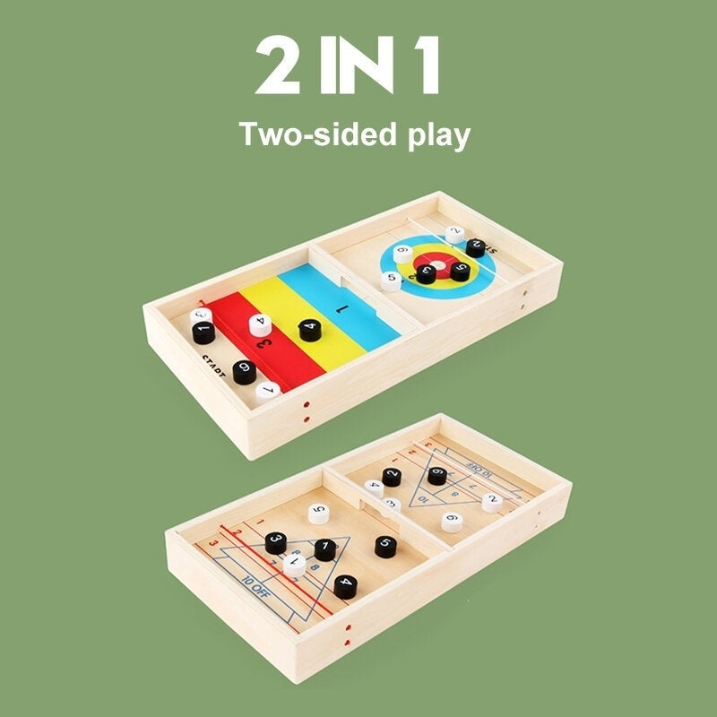 2 IN 1 Wooden Shuffleboard Tabletop Board Game Two-Silde Play Toys for Kids Gift Image 3