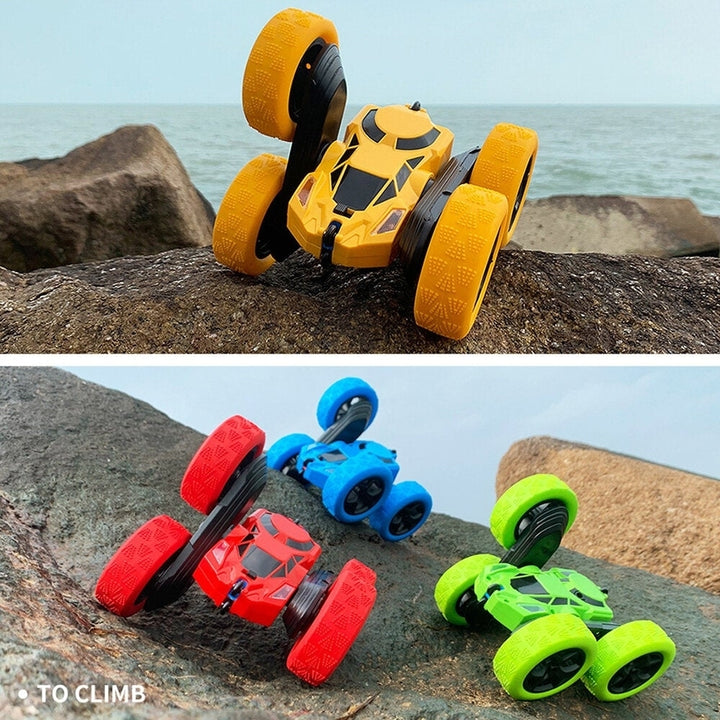 2.4g Charging Remote Control Rollover Climbing Double-sided Plastic Rotate Stunt Car Red/Blue/Green/Yellow for Kid Image 6