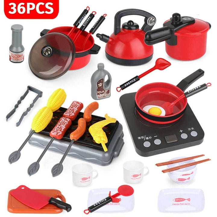 24,36Pcs Simulation Kitchen Cooking Pretend Play Set Educational Toy with Sound Light Effect for Kids Gift Image 1