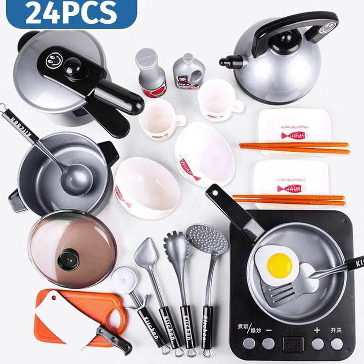 24,36Pcs Simulation Kitchen Cooking Pretend Play Set Educational Toy with Sound Light Effect for Kids Gift Image 1