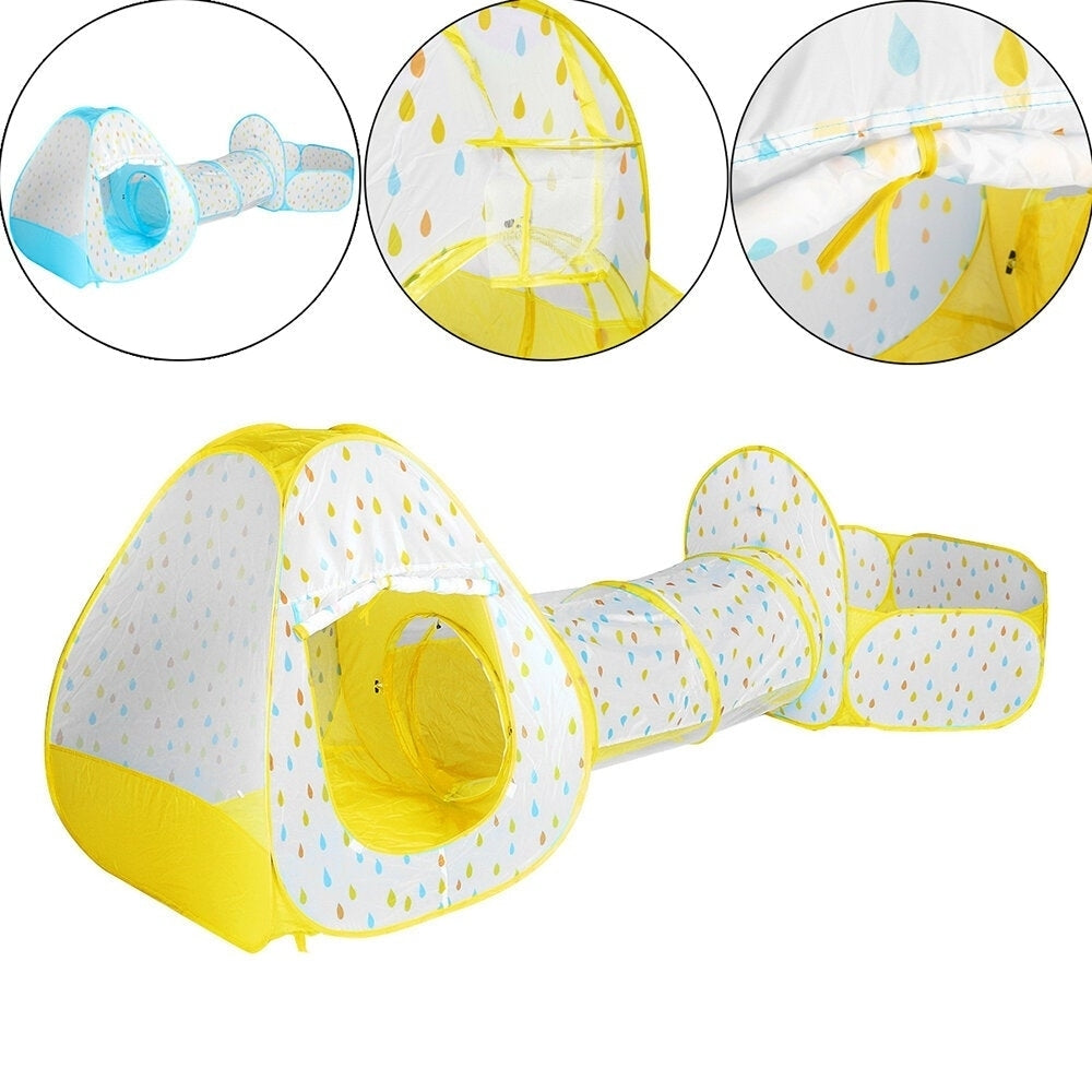 3 In 1 Yellow,Blue Play Ball Pool Crawling Tunnel Folding Tent for Childrens Games Image 4