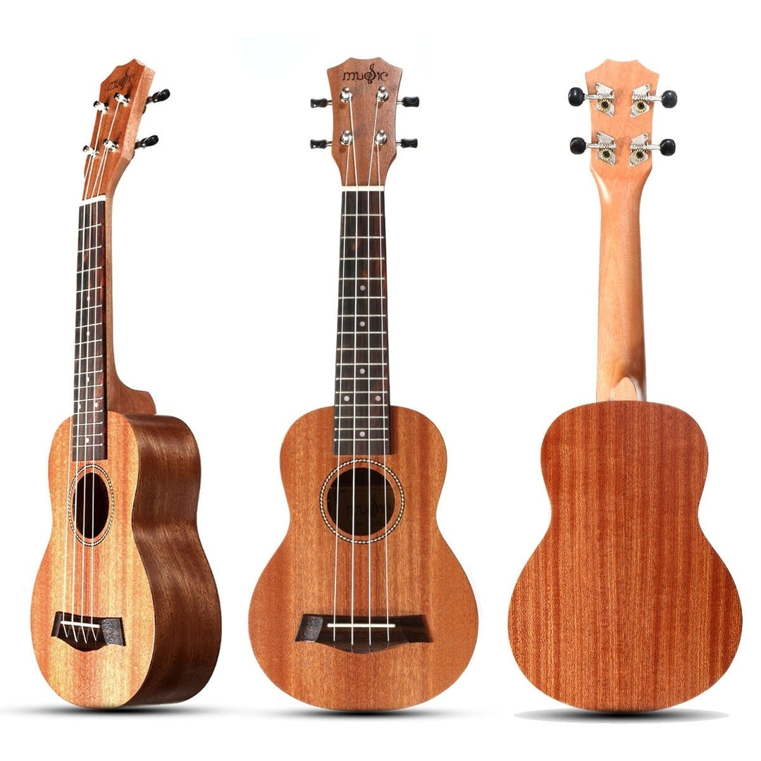 21 Inch 4 Strings 15 Frets Wood Color Mahogany Ukulele Musical Instrument With Guitar picks,Rope Image 1
