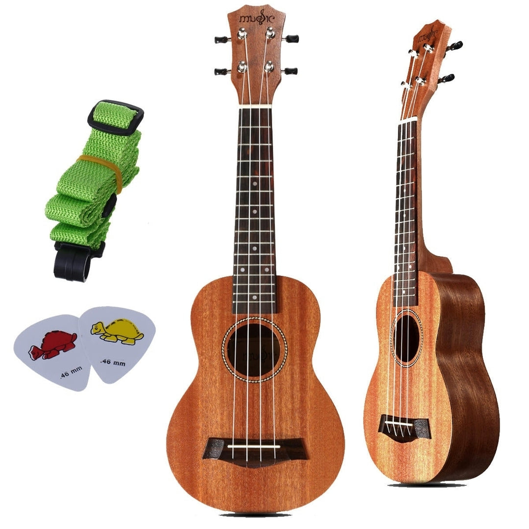 21 Inch 4 Strings 15 Frets Wood Color Mahogany Ukulele Musical Instrument With Guitar picks,Rope Image 11