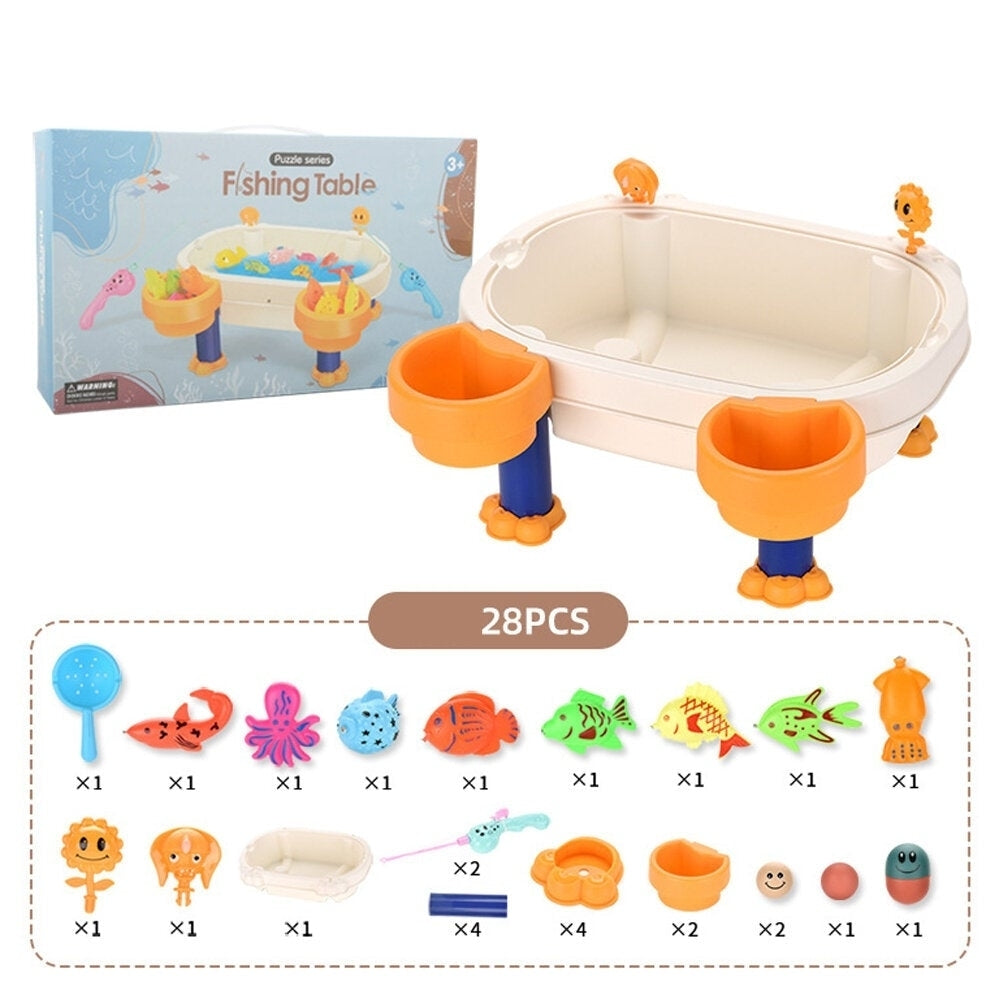 28 Pcs Creative DIY Assemble Fishing Table Summer Beach Magnetic Platform Parent-child Interactive Educational Toy for Image 2