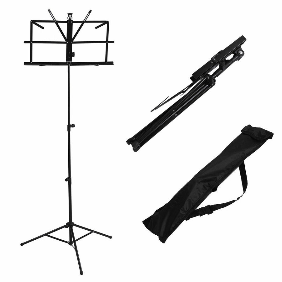 2PCS Fold-able Aluminum Alloy Guitar Stand Holder Music Sheet Tripod Stand Height Adjustable with Carry Bag for Musical Image 1