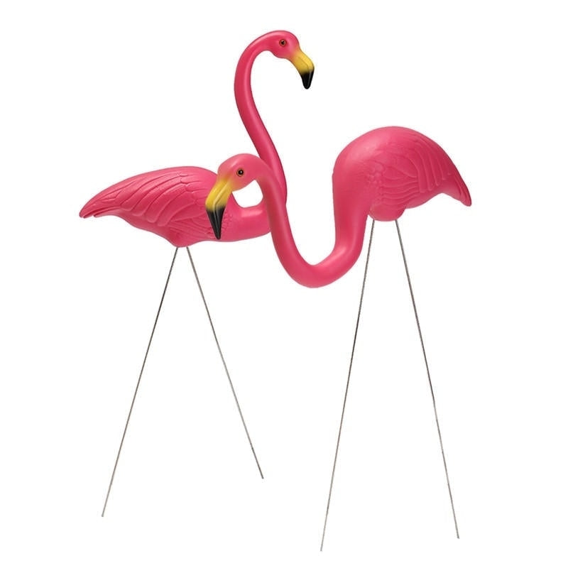 2PCS Pink Flamingo Plastic Yard Garden Lawn Art Ornaments Retro Toy Decor Image 1