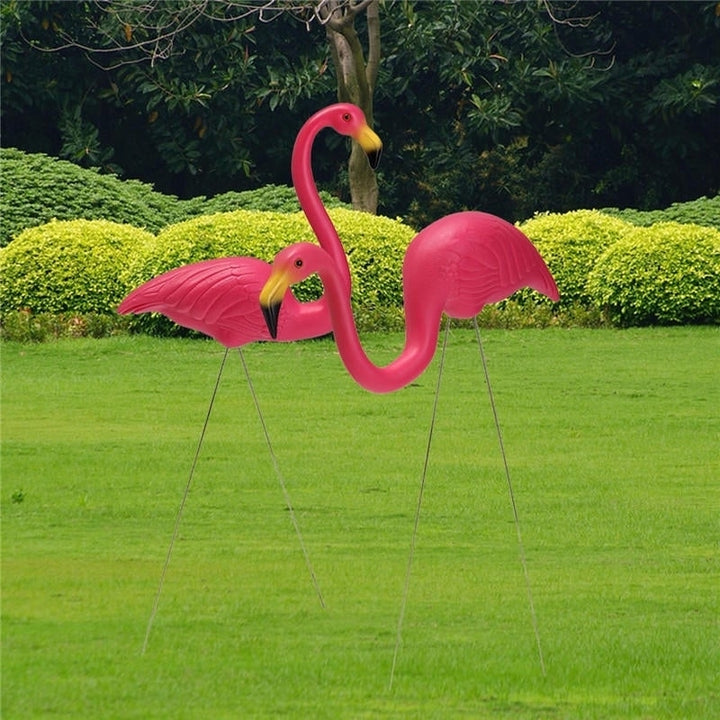 2PCS Pink Flamingo Plastic Yard Garden Lawn Art Ornaments Retro Toy Decor Image 2