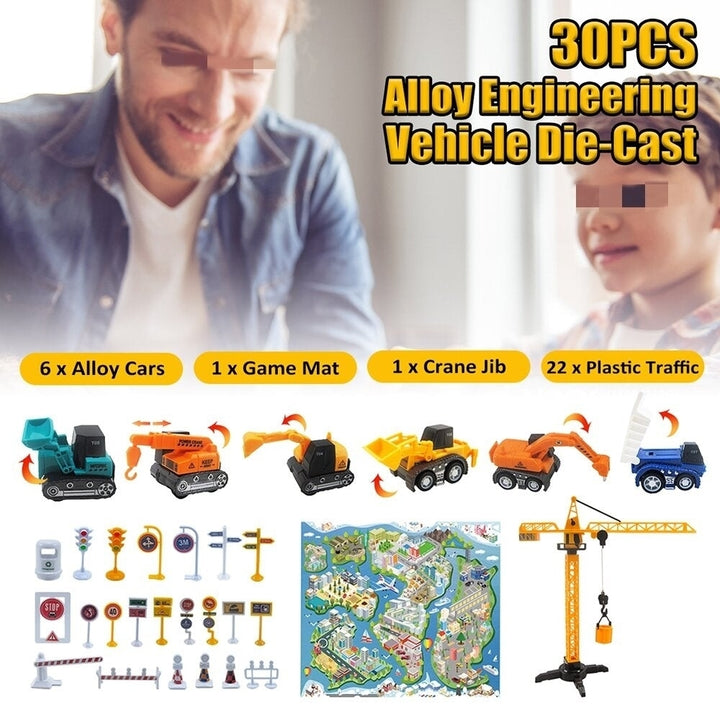 30PCS Colorful Alloy and Plastic Enginnering Vehicle Toys Set with Game Mat for Model Toys Image 4