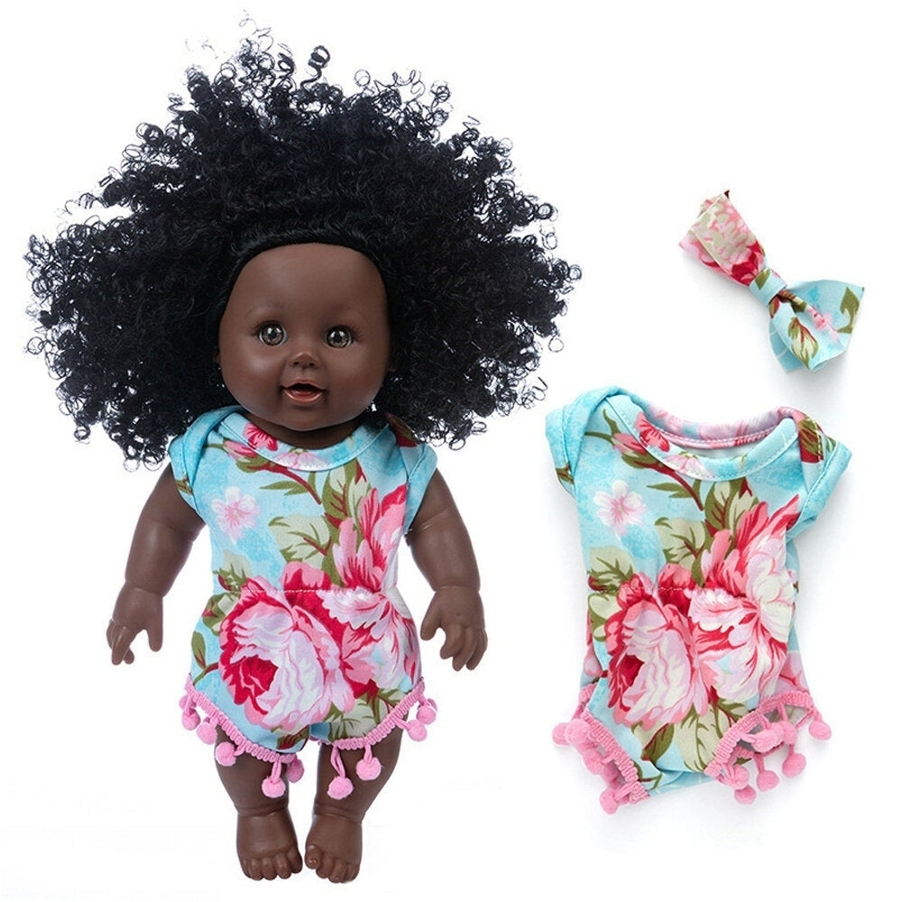 30CM Silicone Vinyl Dress Up Fashion African Curly Hair Realistic Rebirth Lifelikes Black Skin Baby Doll Toy for Kids Image 3