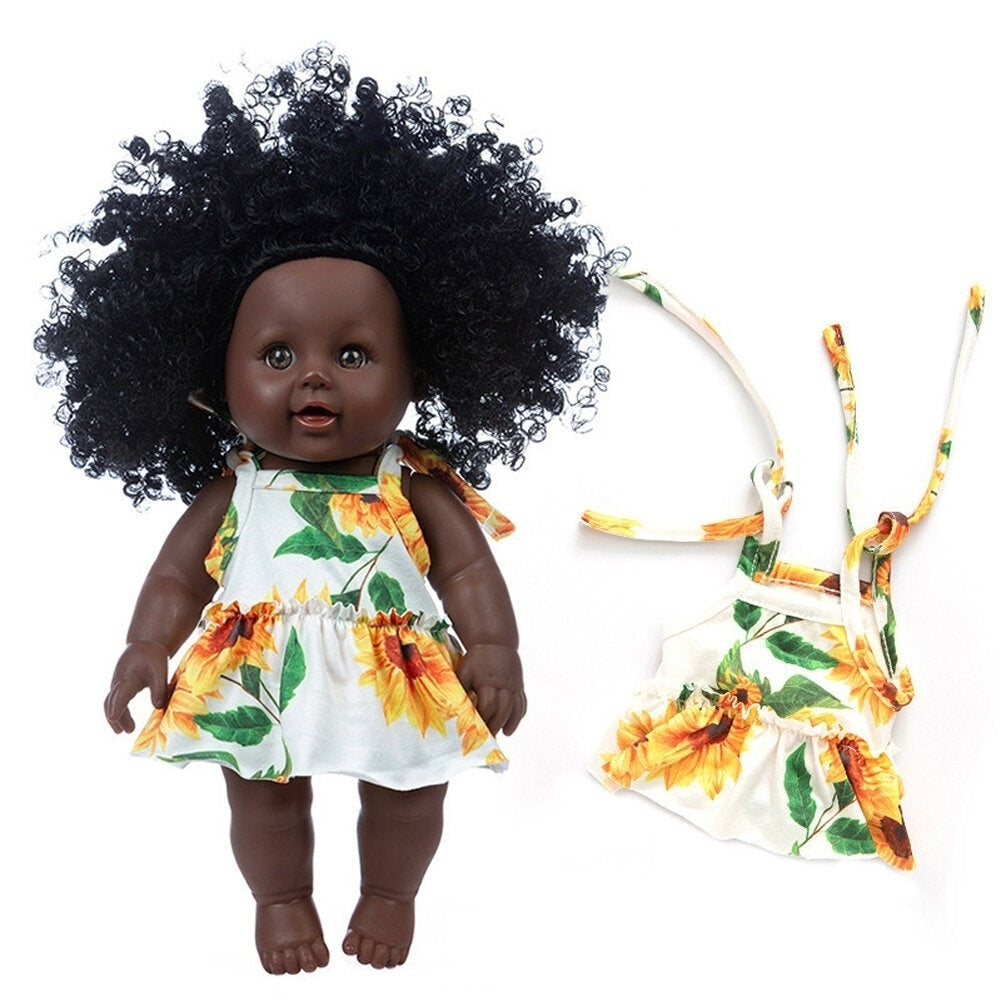 30CM Silicone Vinyl Dress Up Fashion African Curly Hair Realistic Rebirth Lifelikes Black Skin Baby Doll Toy for Kids Image 4