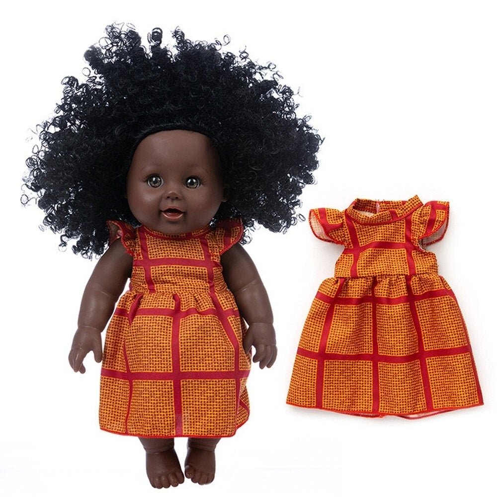 30CM Silicone Vinyl Dress Up Fashion African Curly Hair Realistic Rebirth Lifelikes Black Skin Baby Doll Toy for Kids Image 4