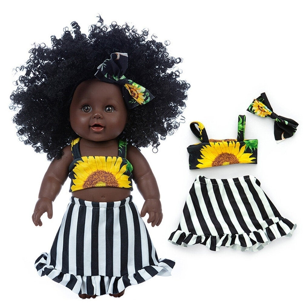 30CM Silicone Vinyl Dress Up Fashion African Curly Hair Realistic Rebirth Lifelikes Black Skin Baby Doll Toy for Kids Image 7