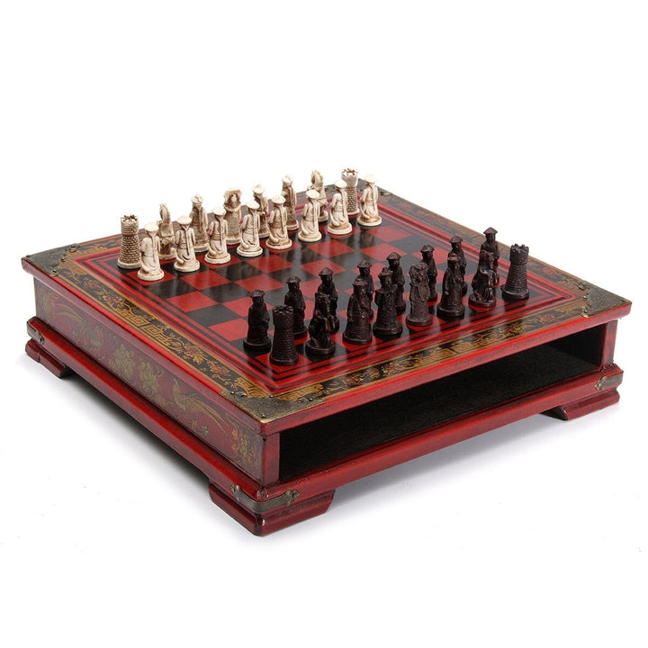 32Pcs,Set Resin Chinese Chess With Coffee Wooden Table Vintage Collectibles Gift Image 1