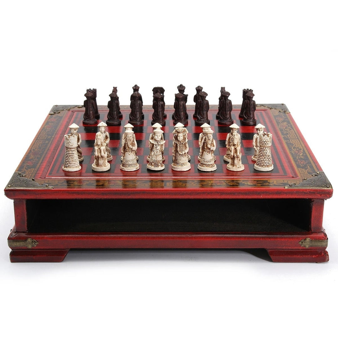 32Pcs,Set Resin Chinese Chess With Coffee Wooden Table Vintage Collectibles Gift Image 2