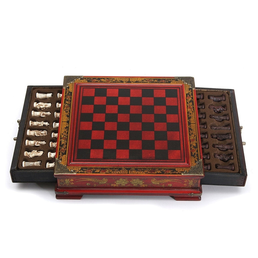 32Pcs,Set Resin Chinese Chess With Coffee Wooden Table Vintage Collectibles Gift Image 3
