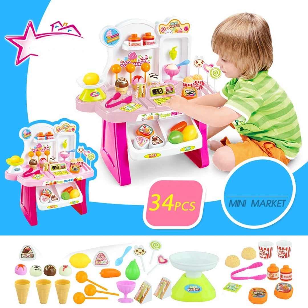 34Pcs DIY Assembly Simulation Mini Supermarket Play Funny Game Set Toys with Sound Light for Kids Perfect Gift Image 3