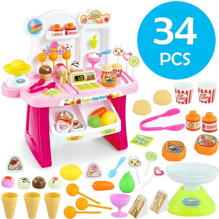 34Pcs DIY Assembly Simulation Mini Supermarket Play Funny Game Set Toys with Sound Light for Kids Perfect Gift Image 4