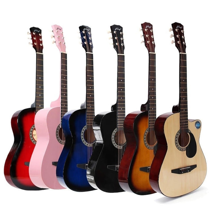 38 Inch Wooden Angled Acoustic Guitar 6 Color Folk Guitar with Storage Bag Gift for Beginner Image 1