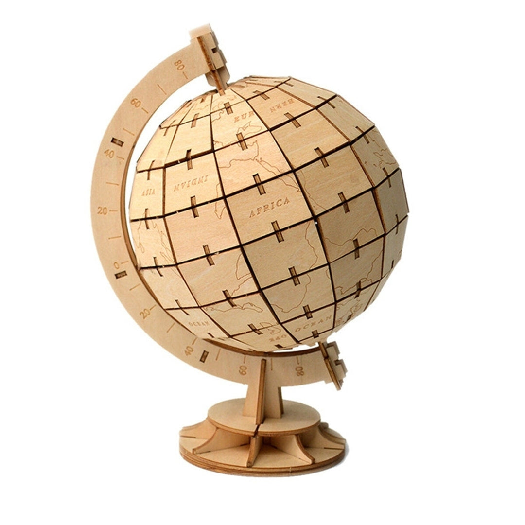 3D Wooden Globe Puzzle Blocks Assembly DIY Model Toys Wood Craft Desk Decor Image 1