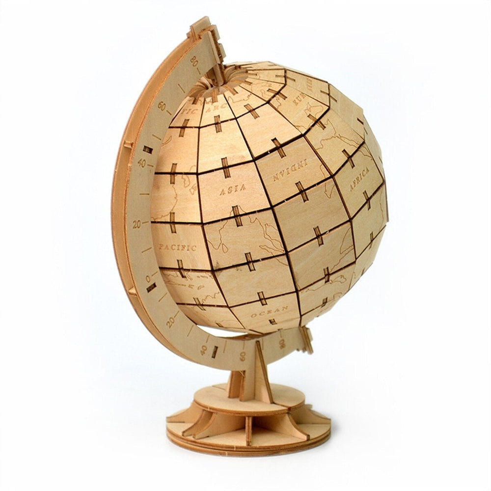 3D Wooden Globe Puzzle Blocks Assembly DIY Model Toys Wood Craft Desk Decor Image 2