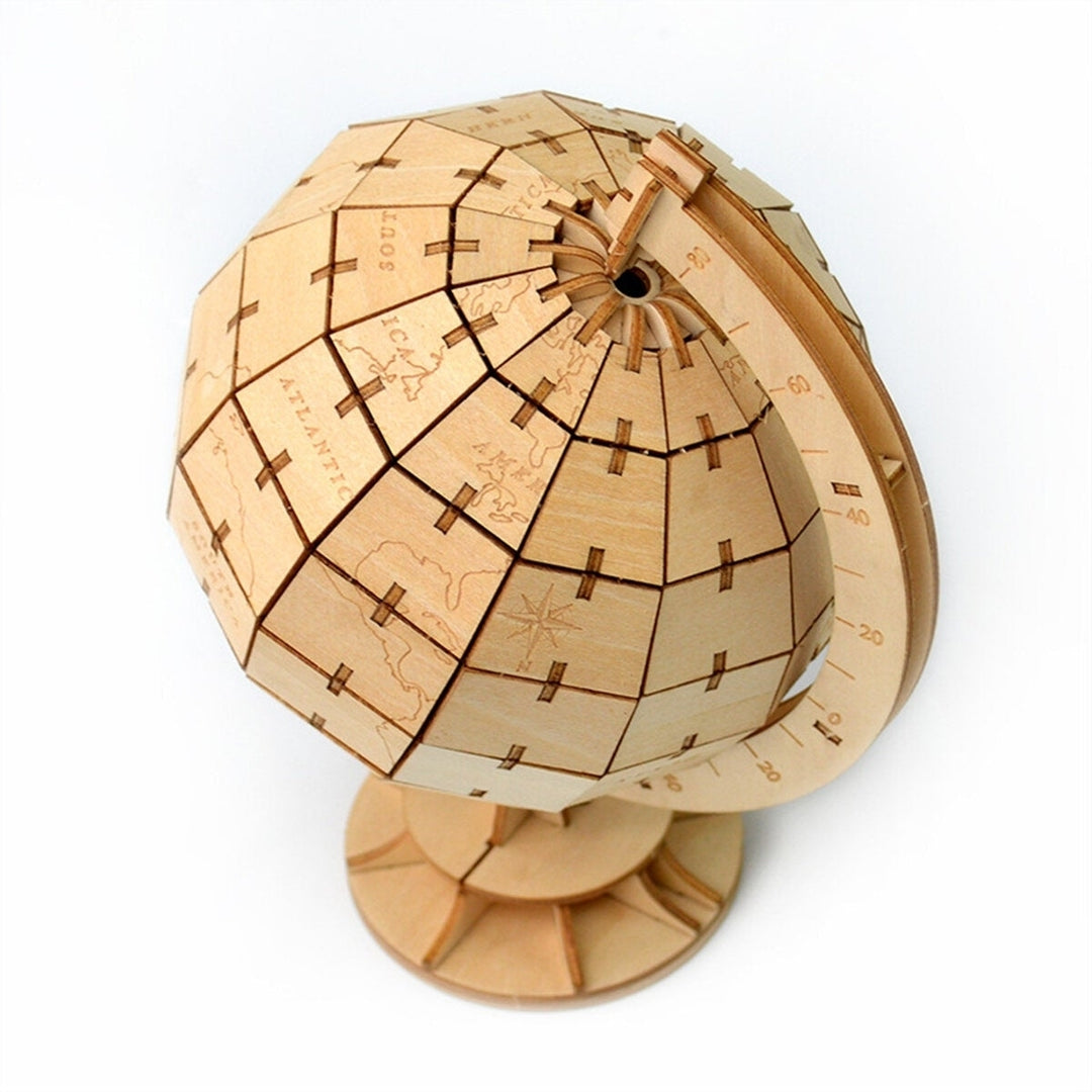 3D Wooden Globe Puzzle Blocks Assembly DIY Model Toys Wood Craft Desk Decor Image 3