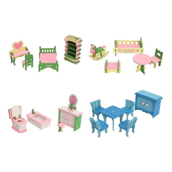 4 Sets of Delicate Wood Furniture Kits for Doll House Miniature Image 1