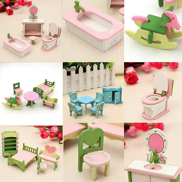 4 Sets of Delicate Wood Furniture Kits for Doll House Miniature Image 6