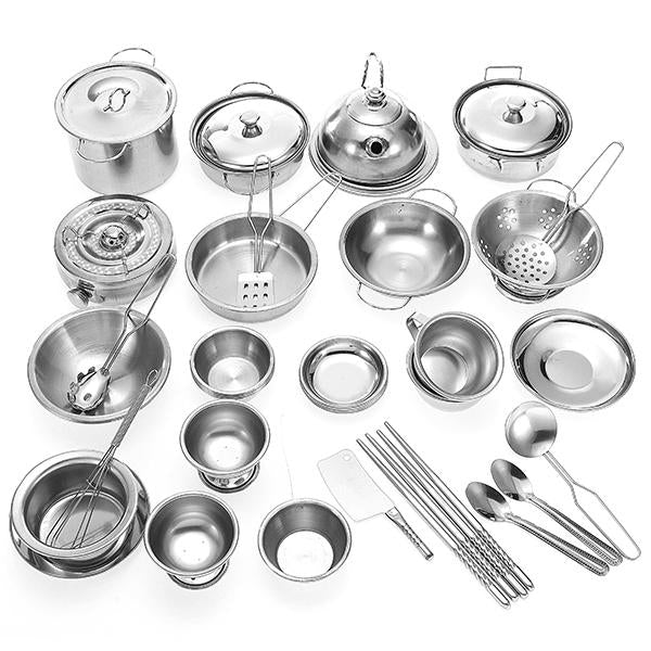 40PCS Mini Kitchenware Play Set Kitchen Pan Pot Dish Stainless Child Kids Role Play Toy Gift Image 3