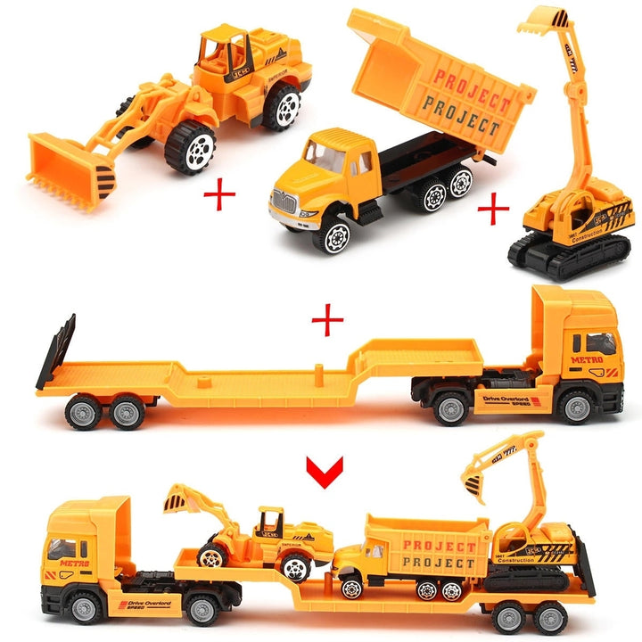 4in1 Kids Toy Recovery Vehicle Tow Truck Lorry Low Loader Diecast Model Toys Construction Xmas Image 4