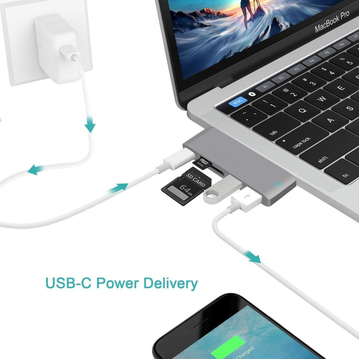 5-in-1 USB-C Docking Station Splitter MacBook HUB Converter Adapter With USB-C PD Power Delivery 1 USB3.02 Memory Card Image 2