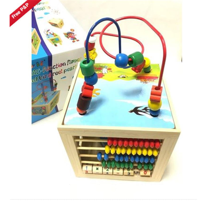 5 in 1 Kids Multi Function Colourful Wooden Activity Cube Toys Puzzle Bead Maze Image 4