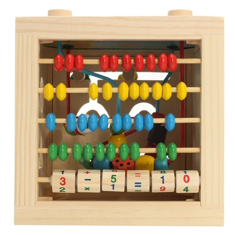 5 in 1 Kids Multi Function Colourful Wooden Activity Cube Toys Puzzle Bead Maze Image 8