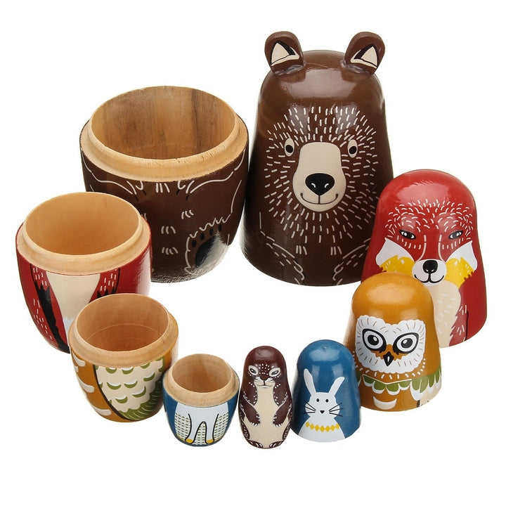 5 Nesting Dolls Wooden Aniimal Bear Russian Doll Matryoshka Toy Decor Kid Gift Image 1