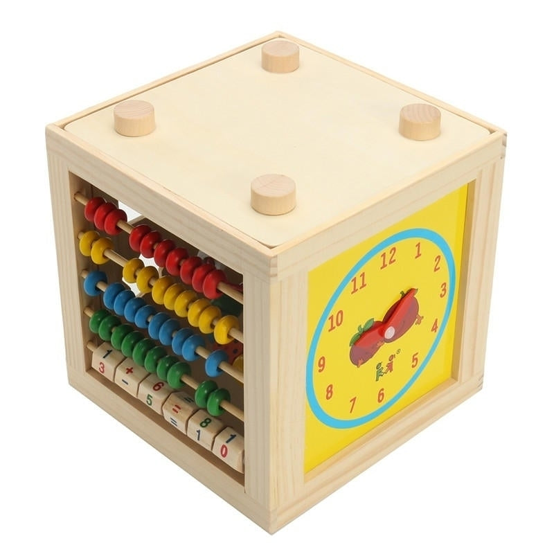 5 in 1 Kids Multi Function Colourful Wooden Activity Cube Toys Puzzle Bead Maze Image 10