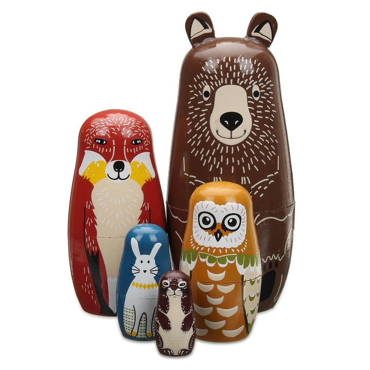 5 Nesting Dolls Wooden Aniimal Bear Russian Doll Matryoshka Toy Decor Kid Gift Image 3