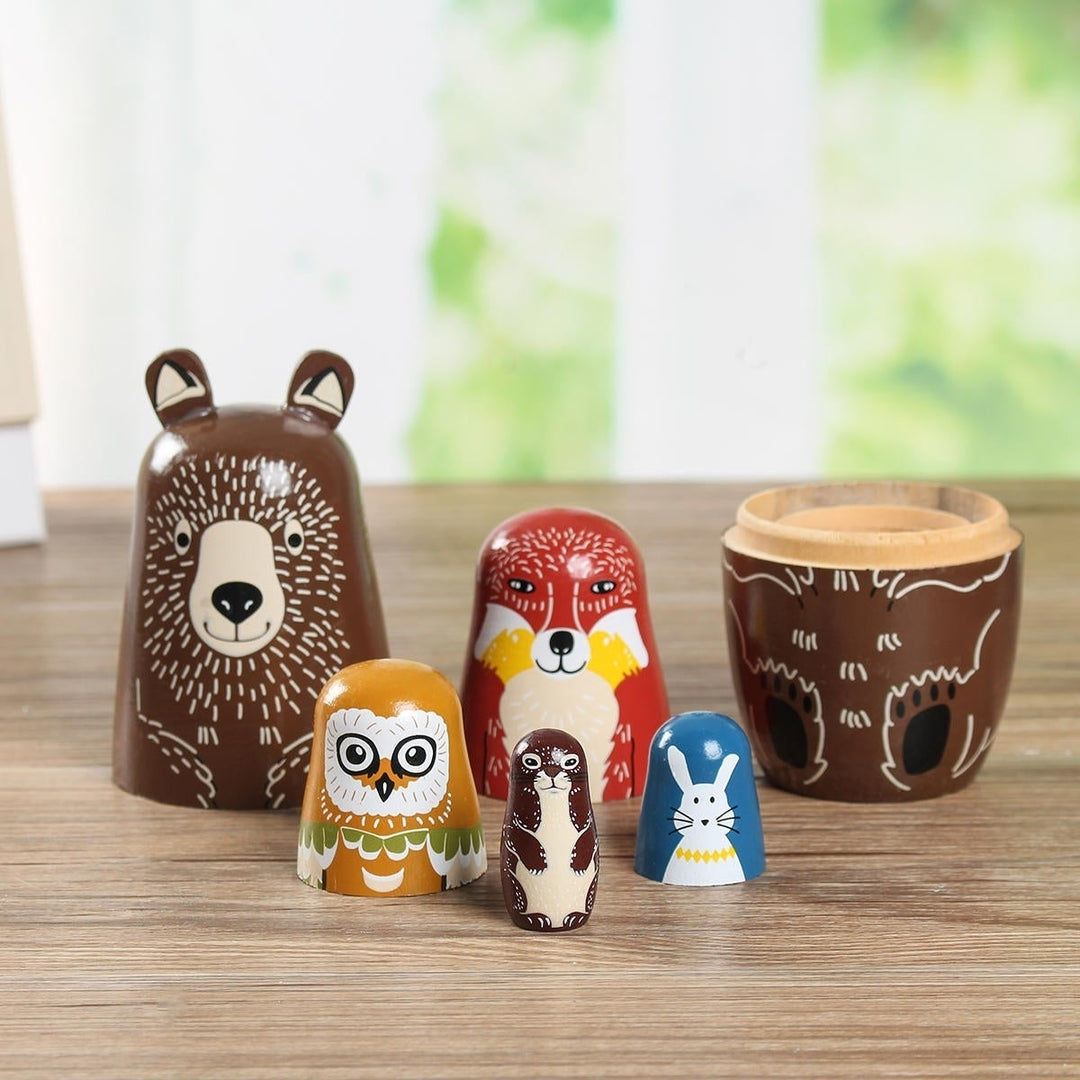 5 Nesting Dolls Wooden Aniimal Bear Russian Doll Matryoshka Toy Decor Kid Gift Image 4