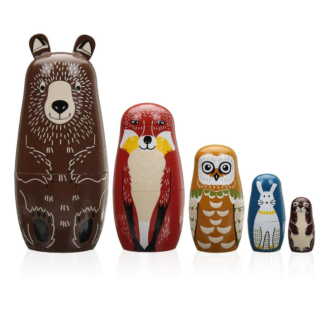 5 Nesting Dolls Wooden Aniimal Bear Russian Doll Matryoshka Toy Decor Kid Gift Image 4