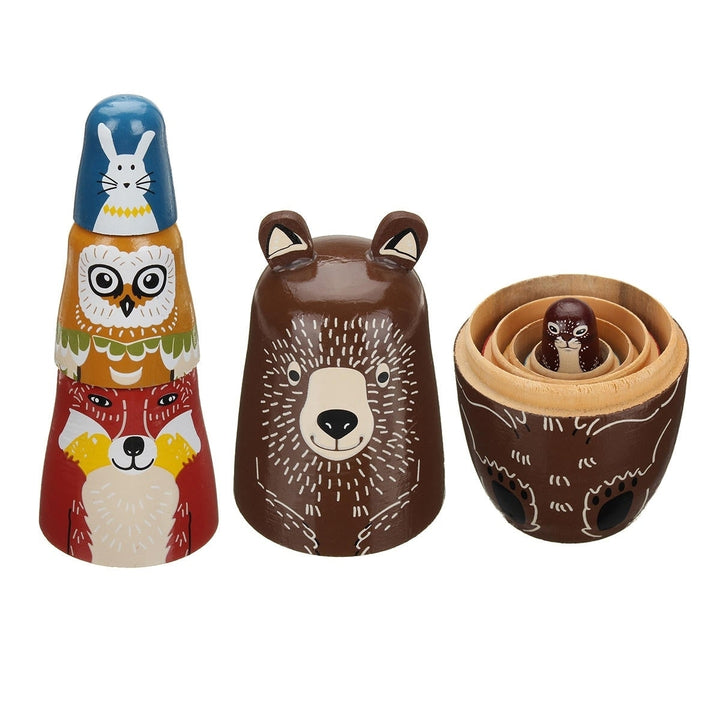 5 Nesting Dolls Wooden Aniimal Bear Russian Doll Matryoshka Toy Decor Kid Gift Image 7