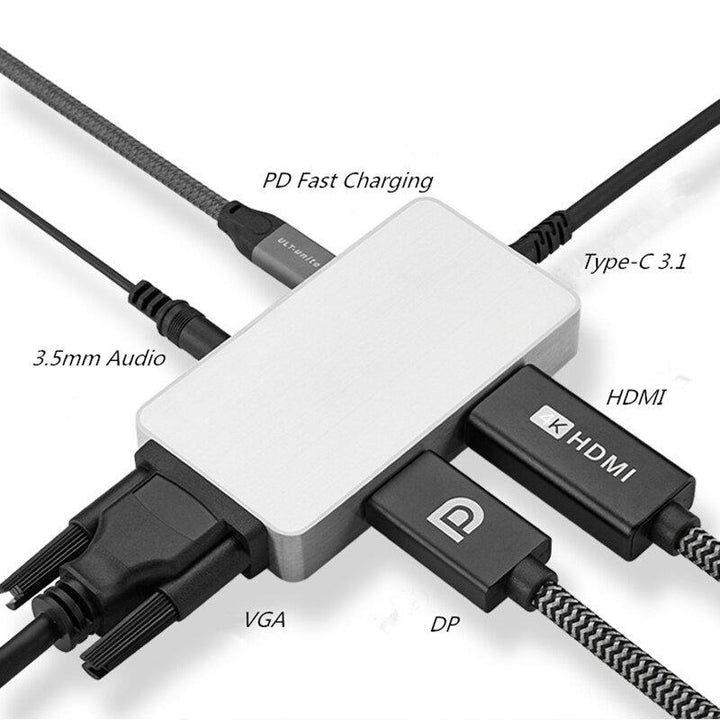 5 in 1 USB-C Hub Docking Station Adapter 1HDMI 1DP 1VGA 1PD 13.5mm Audio Image 4