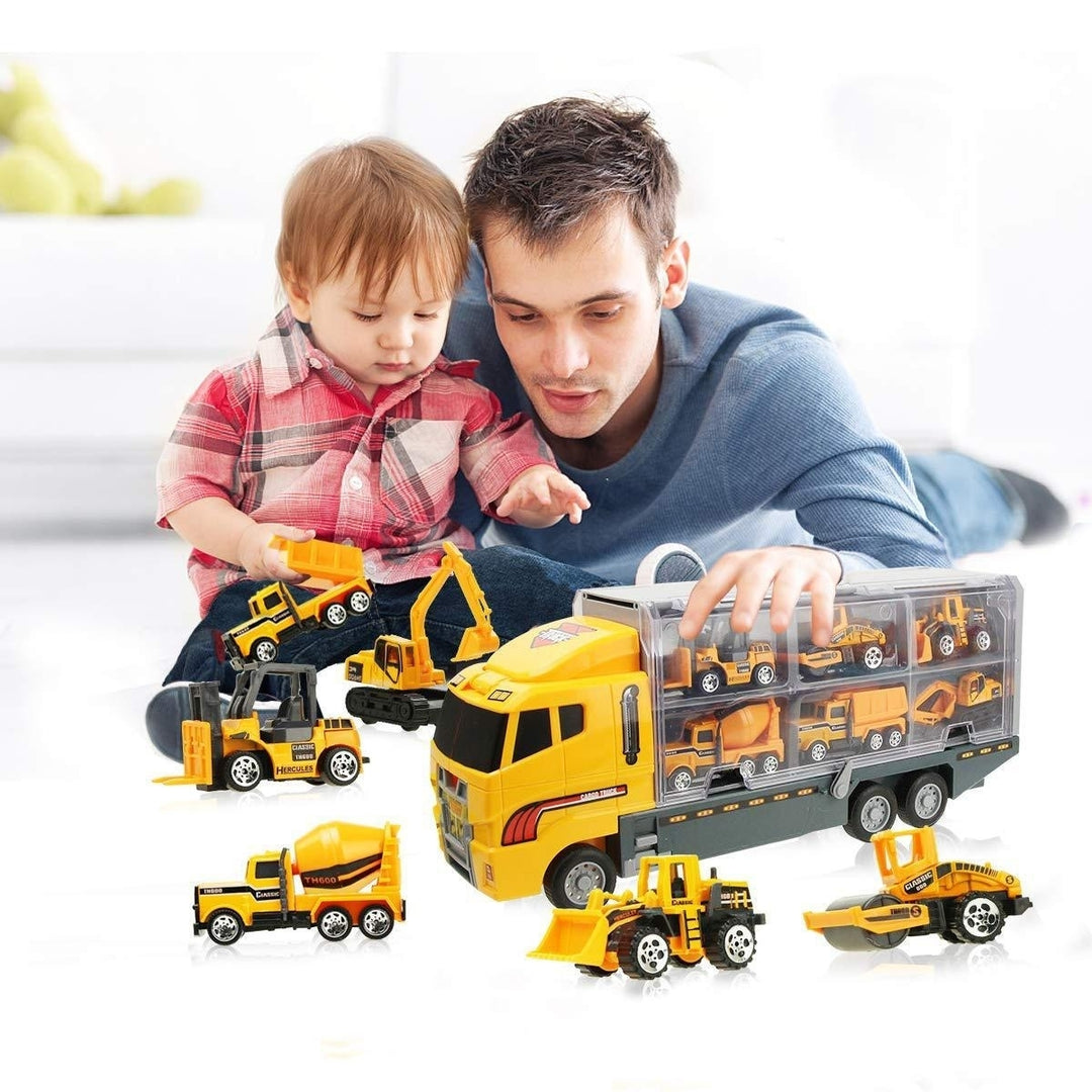 6,12 PCS 11 In 1 Diecast Model Construction Truck Vehicle Car Toy Set Play Vehicles in Carrier Image 3