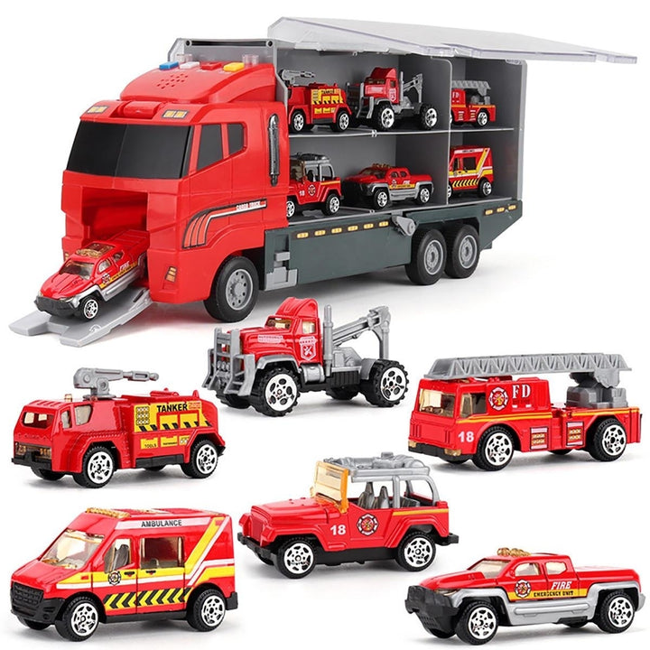 6,12 PCS 11 In 1 Diecast Model Construction Truck Vehicle Car Toy Set Play Vehicles in Carrier Image 4