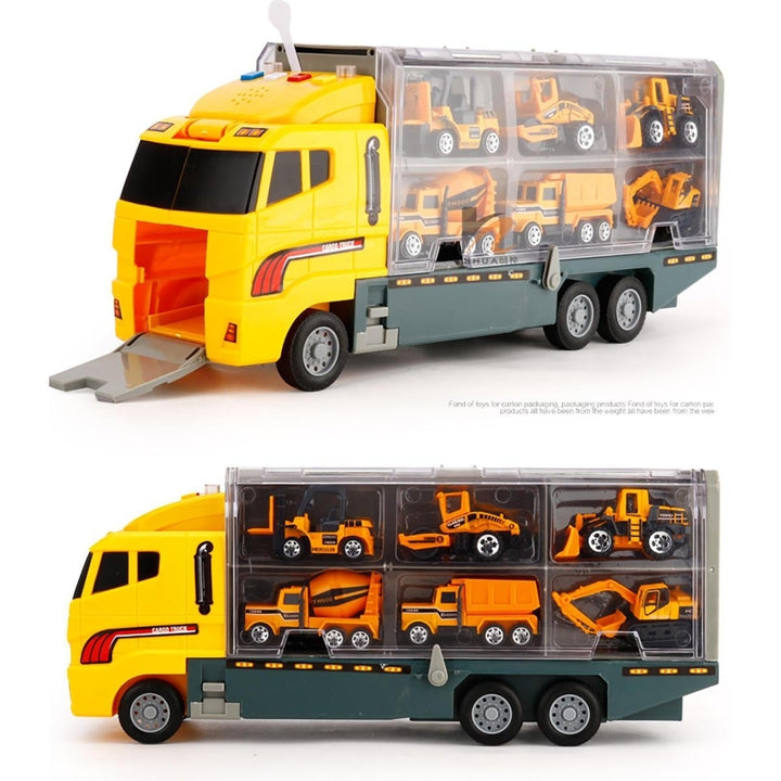 6,12 PCS 11 In 1 Diecast Model Construction Truck Vehicle Car Toy Set Play Vehicles in Carrier Image 8