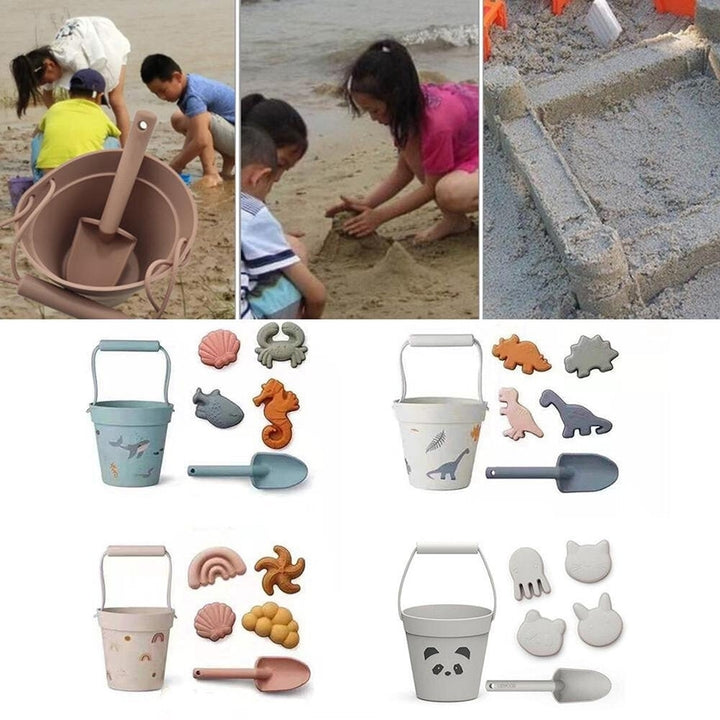 6PCS Beach Sand Glass Beach Bucket Shovel Sand Dredging Tool Educational Puzzle Playing Toy Set for Kids Gift Image 1
