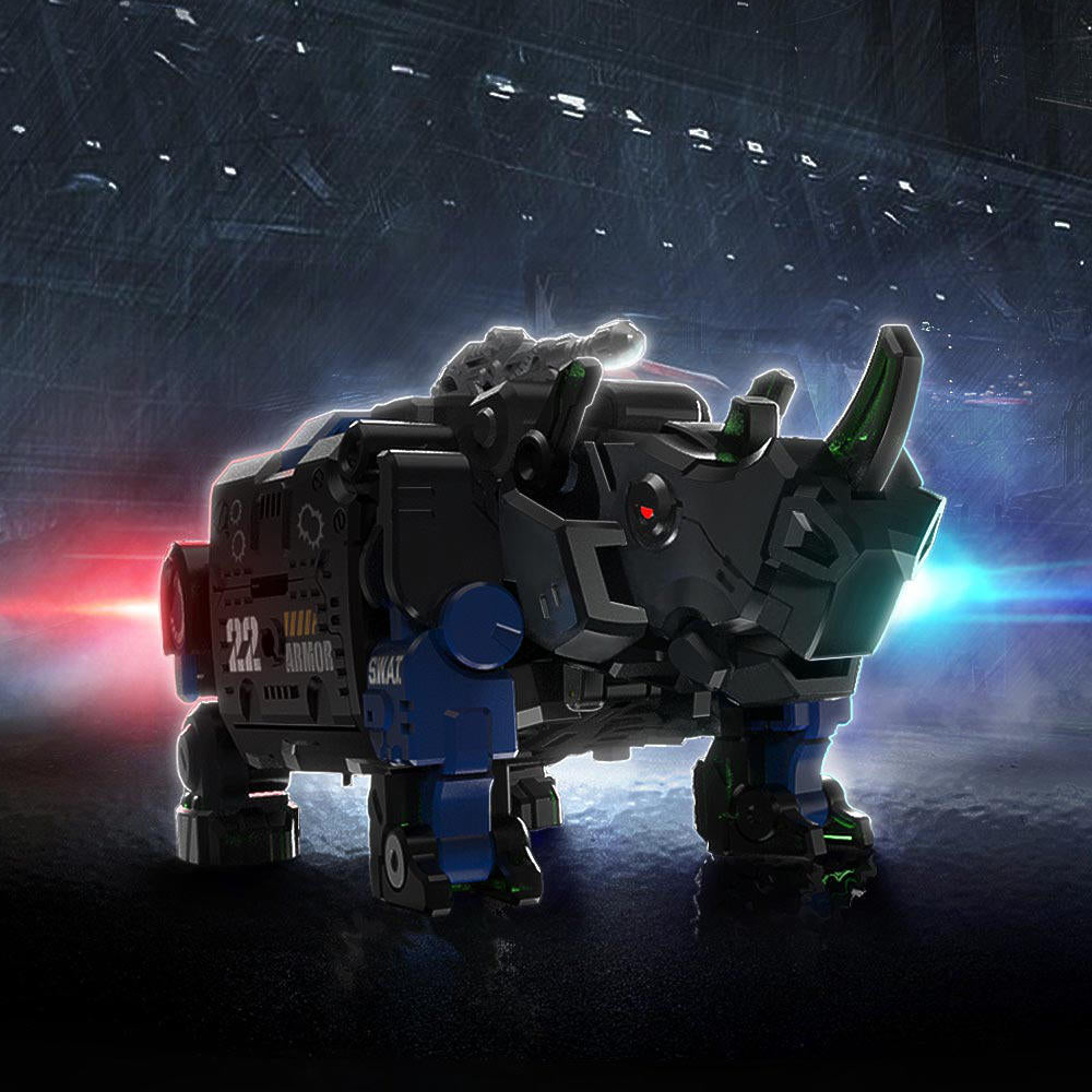 52Toys SWAT Rhinoceros Beast Series Blue Armour DIY Action Figure Transformable Toy Gift Image 3
