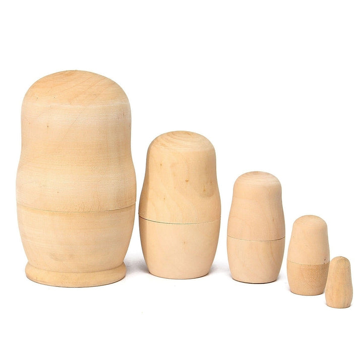 5pcs DIY Unpainted Blank Wooden Embryo Russian Nesting Dolls Matryoshka Toys Gift Image 1