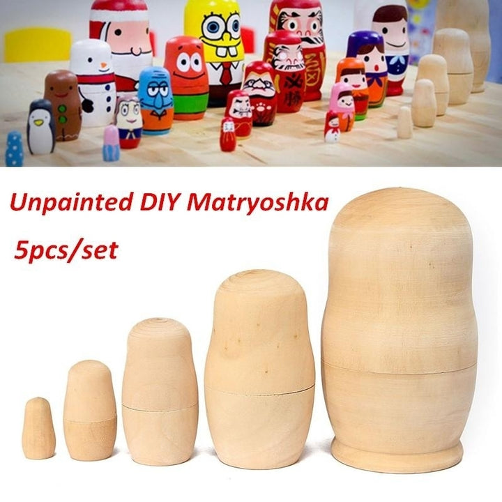 5pcs DIY Unpainted Blank Wooden Embryo Russian Nesting Dolls Matryoshka Toys Gift Image 2